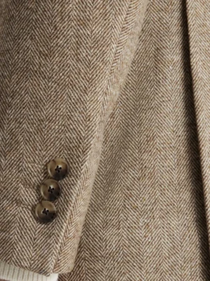 SuitsHeritage Men’s Herringbone Beige Double Breasted Regular Fit 2 Piece Suit Close