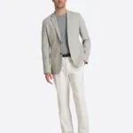 SuitsHeritage Men's Houndstooth Beige Tailored Fit Blazer