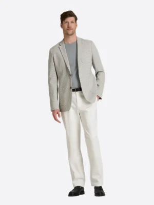 SuitsHeritage Men's Houndstooth Beige Tailored Fit Blazer
