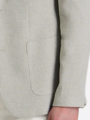 SuitsHeritage Men's Houndstooth Beige Tailored Fit Blazer Close