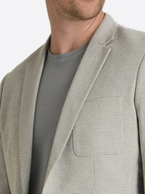 SuitsHeritage Men's Houndstooth Beige Tailored Fit Blazer Collar