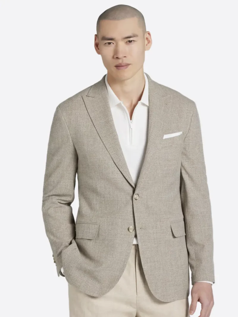 SuitsHeritage Men's Plaid Beige Regular Fit Sport Coat