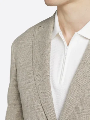 SuitsHeritage Men's Plaid Beige Regular Fit Sport Coat Collar