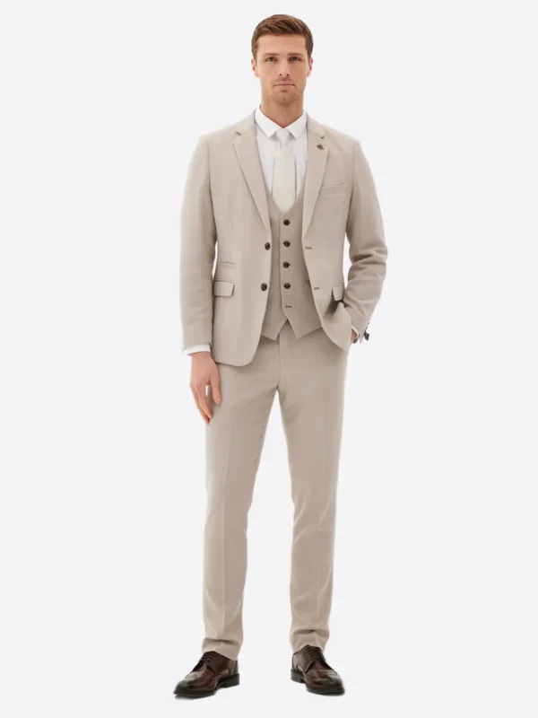 Men's Beige Single Breasted Three Piece Suit