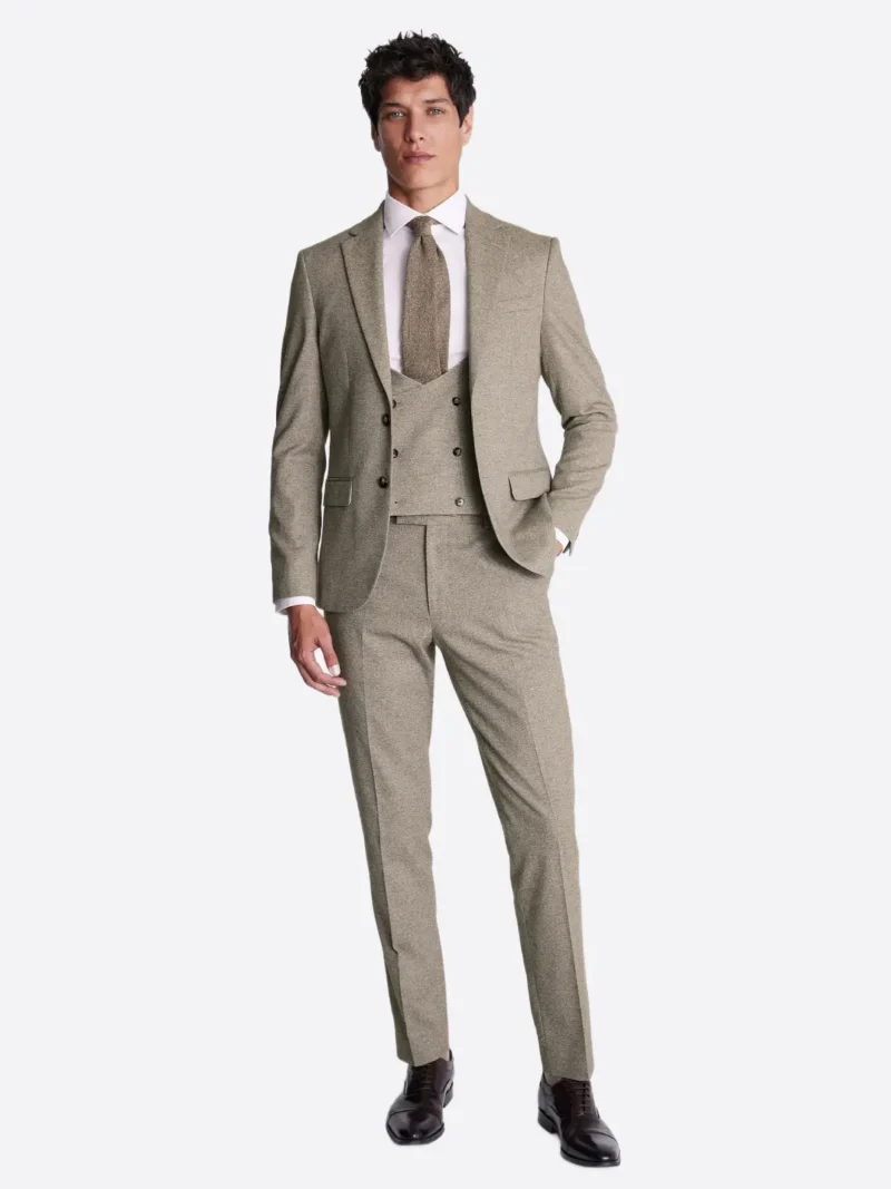 SuitsHeritage Men's Beige Solid Slim Fit 3 Piece Suits