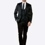 SuitsHeritage Men's Jacquard Black Regular Fit 3 Piece Suit