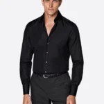 SuitsHeritage Men's Solid Black Cotton Shirt