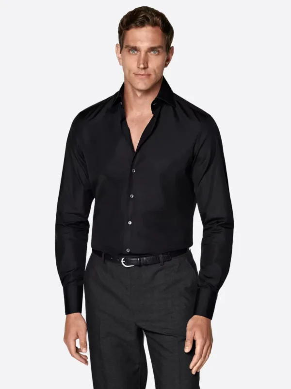 SuitsHeritage Men's Solid Black Cotton Shirt