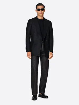 SuitsHeritage Men’s Black Solid Double Breasted Tailored Fit Blazer