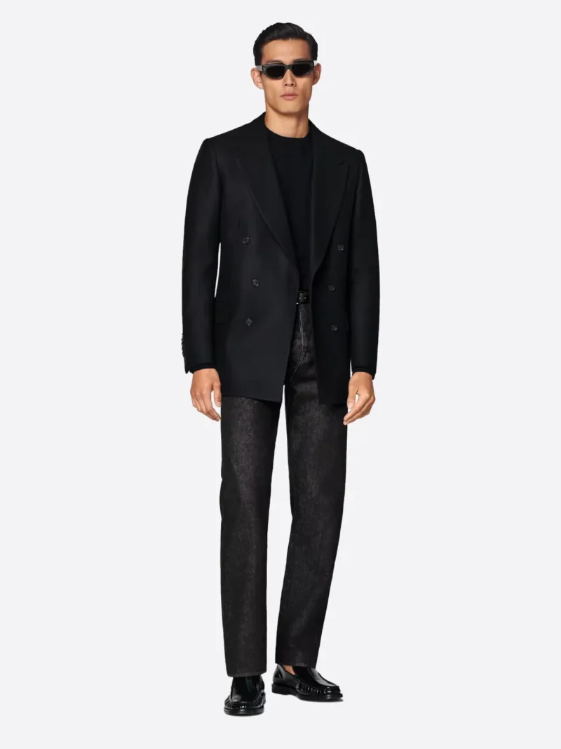 SuitsHeritage Men’s Black Solid Double Breasted Tailored Fit Blazer