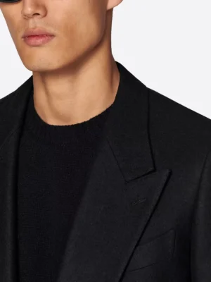 SuitsHeritage Men’s Black Solid Double Breasted Tailored Fit Blazer Collar