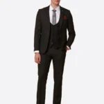 SuitsHeritage Men's Black Solid Relaxed Fit 3 Piece Suit