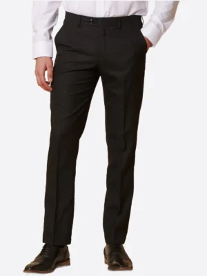 SuitsHeritage Men's Black Solid Relaxed Fit 3 Piece Suit Pant