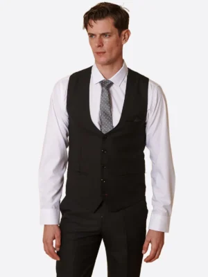 SuitsHeritage Men's Black Solid Relaxed Fit 3 Piece Suit Vest