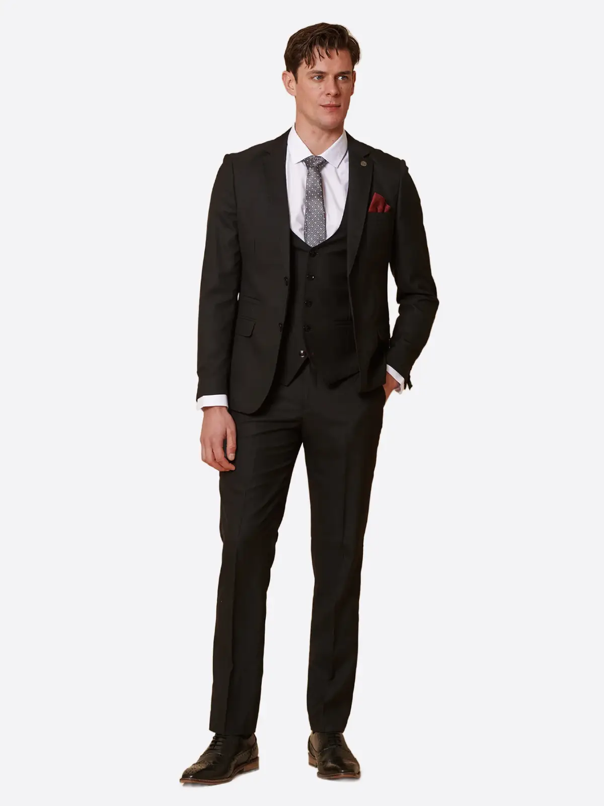 SuitsHeritage Men's Black Solid Relaxed Fit 3 Piece Suit