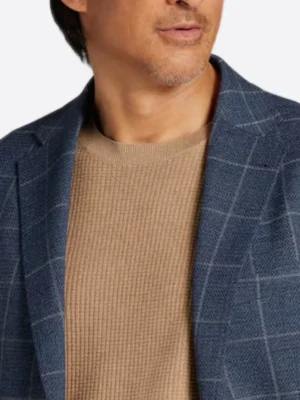 SuitsHeritage Men's Check Blue Slim Fit Sport Coat Collar