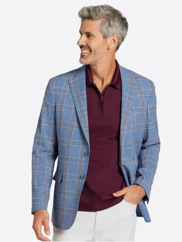 SuitsHeritage Men's Blue Plaid Relaxed Fit Sport Coat
