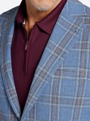 SuitsHeritage Men's Blue Plaid Relaxed Fit Sport Coat Collar