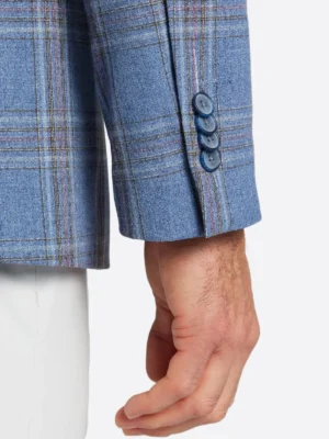 SuitsHeritage Men's Blue Plaid Relaxed Fit Sport Coat Sleeves