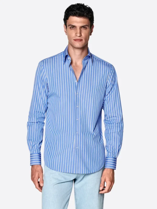 SuitsHeritage Men's Pinstriped Blue Cotton Shirt