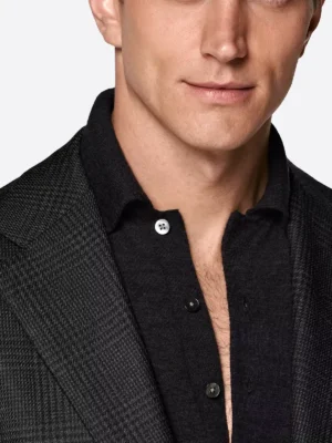 Men's Brown Check Tailored Fit Blazer Black Collar