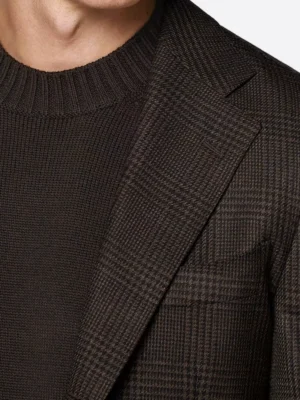 SuitsHeritage Men’s Brown Check Tailored Fit Blazer Collar