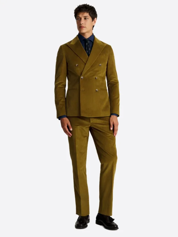 SuitsHeritage Men’s Corduroy Olive Double Breasted Slim Fit 2 Piece Suit