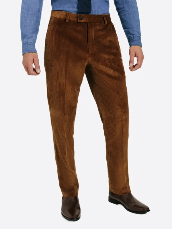 SuitsHeritage Men's Brown Corduroy Regular Fit 3 Piece Suit Pant