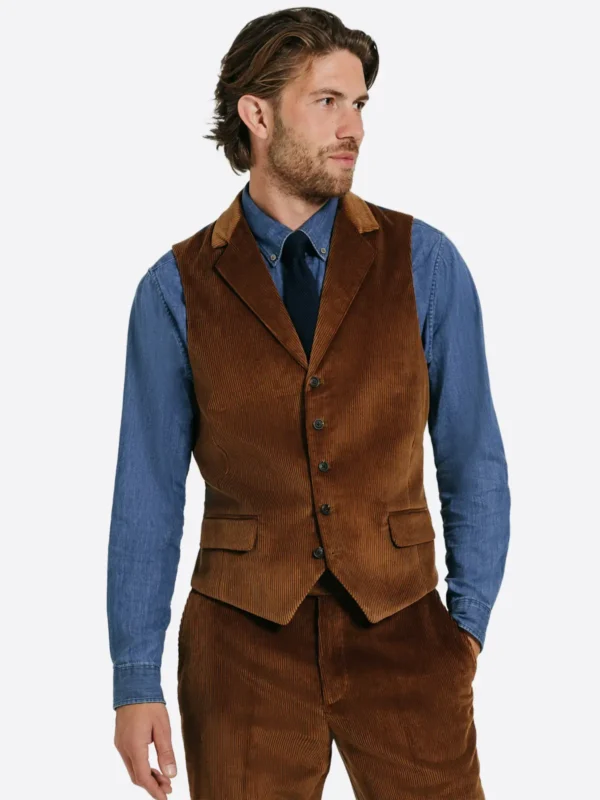 SuitsHeritage Men's Brown Corduroy Regular Fit 3 Piece Suit Vest