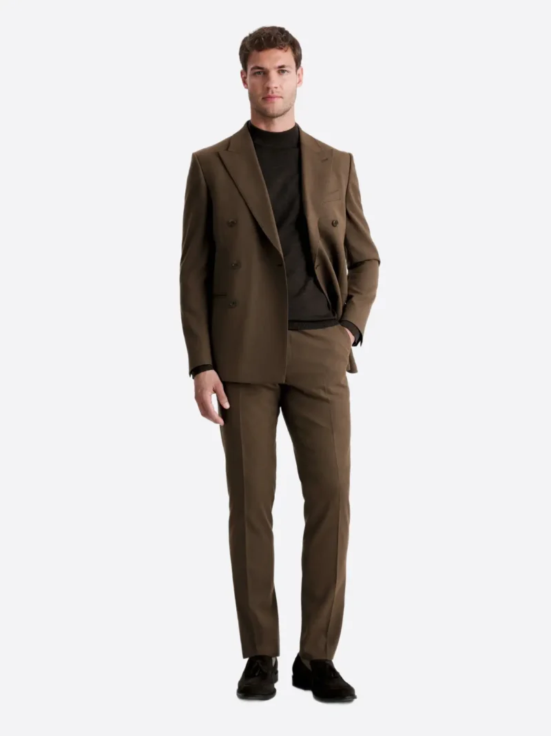 SuitsHeritage Men’s Solid Brown Double Breasted Slim Fit 2 Piece Suit