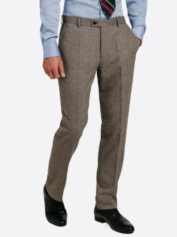 SuitsHeritage Men's Brown Herringbone Relaxed Fit 3 Piece Suit Pant