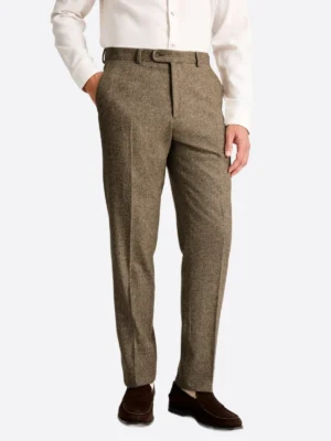 SuitsHeritage Men’s Herringbone Brown Regular Fit 2 Piece Suit Pant