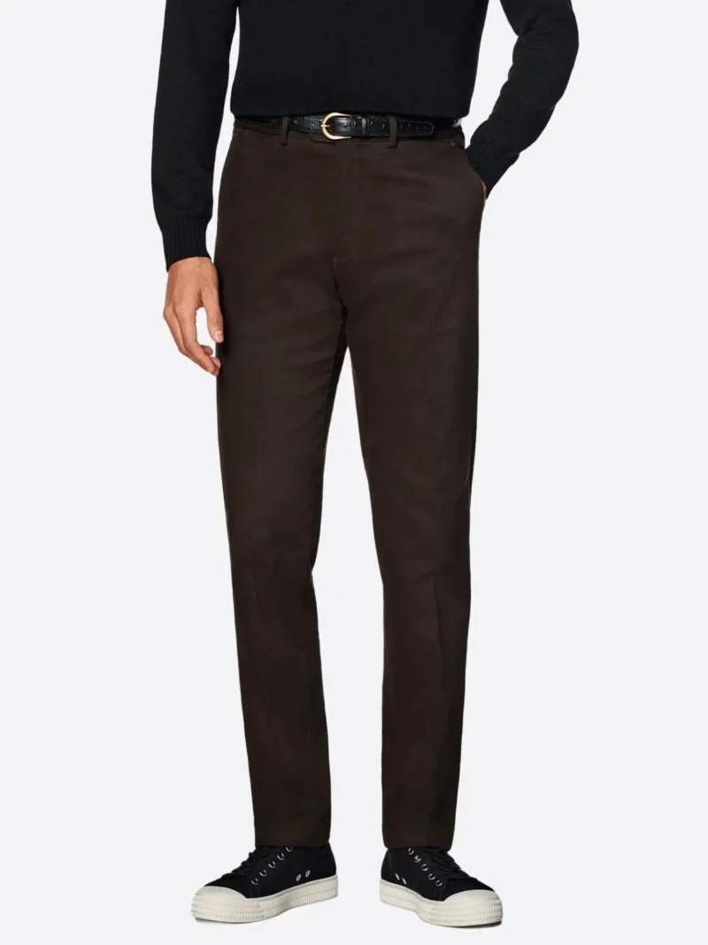 SuitsHeritage Men's Brown Slim Fit Chinos