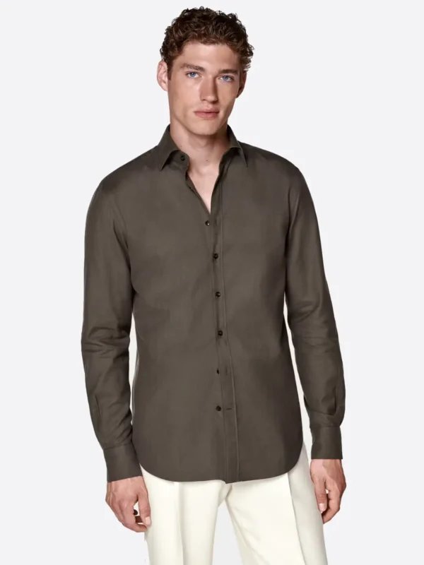 SuitsHeritage Men's Solid Brown Cotton Shirt
