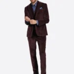 SuitsHeritage Men's Burgundy Corduroy Relaxed Fit 3 Piece Suit