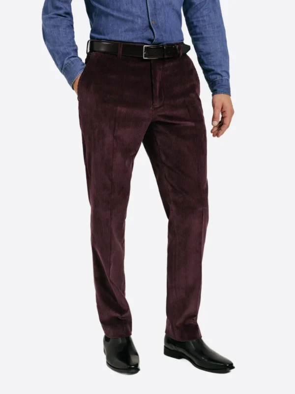 SuitsHeritage Men's Burgundy Corduroy Relaxed Fit 3 Piece Suit Pant
