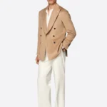 SuitsHeritage Men’s Camel Solid Double Breasted Tailored Fit Blazer