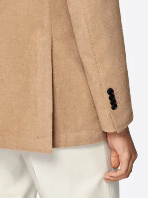 SuitsHeritage Men’s Camel Solid Double Breasted Tailored Fit Blazer Close