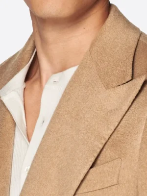 SuitsHeritage Men’s Camel Solid Double Breasted Tailored Fit Blazer Collar