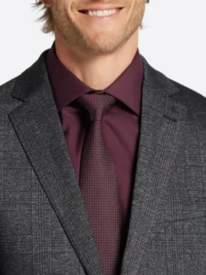 SuitsHeritage Men's Plaid Charcoal Regular Fit Sport Coat Collar