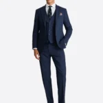 SuitsHeritage Men's Check Blue Regular Fit 3 Piece Suits