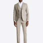 SuitsHeritage Men's Check Cream Slim Fit 3 Piece Suits