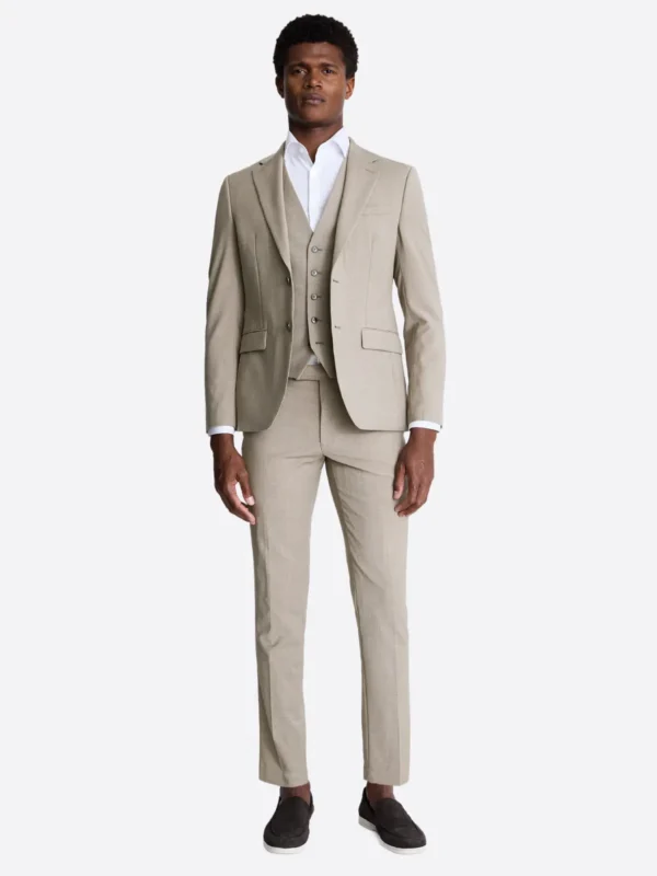 SuitsHeritage Men's Check Cream Slim Fit 3 Piece Suits