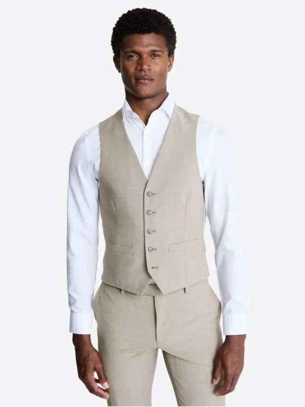 SuitsHeritage Men's Check Cream Slim Fit 3 Piece Suits Vest