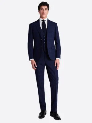 SuitsHeritage Men's Navy Check Slim Fit 3 Piece Suits