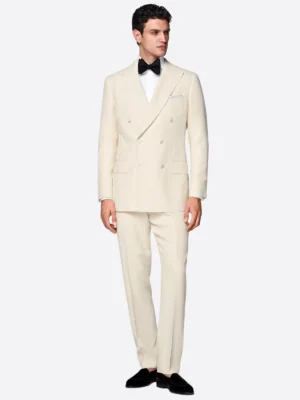 SuitsHeritage Men’s Cream Double Breasted Slim Fit 2 Piece Tuxedo
