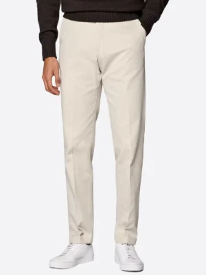 SuitsHeritage Men's Cream Slim Fit Chinos