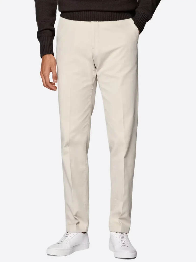 SuitsHeritage Men's Cream Slim Fit Chinos