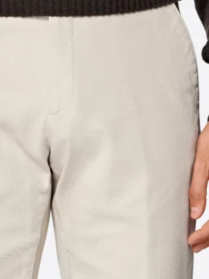 SuitsHeritage Men's Cream Slim Fit Chinos Close