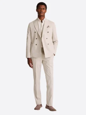 SuitsHeritage Men’s Solid Cream Double Breasted Regular Fit 2 Piece Suit